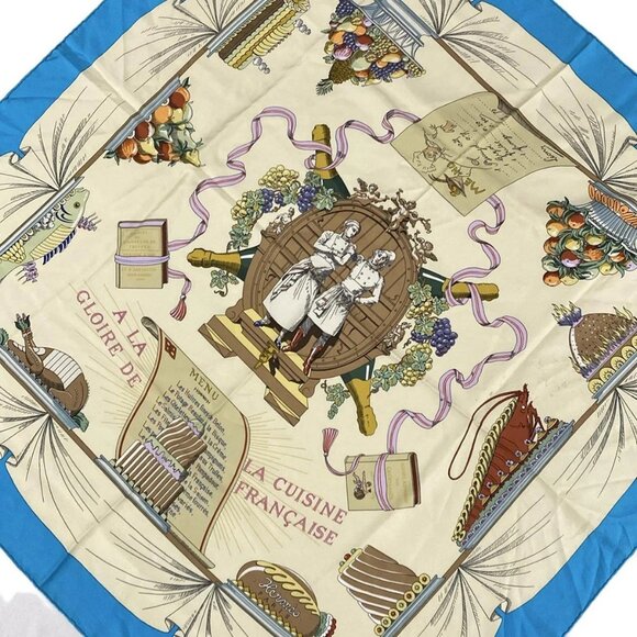 Auth HERMES Carre 90 - Light Blue Cream Multi Scarf - Picture 1 of 7